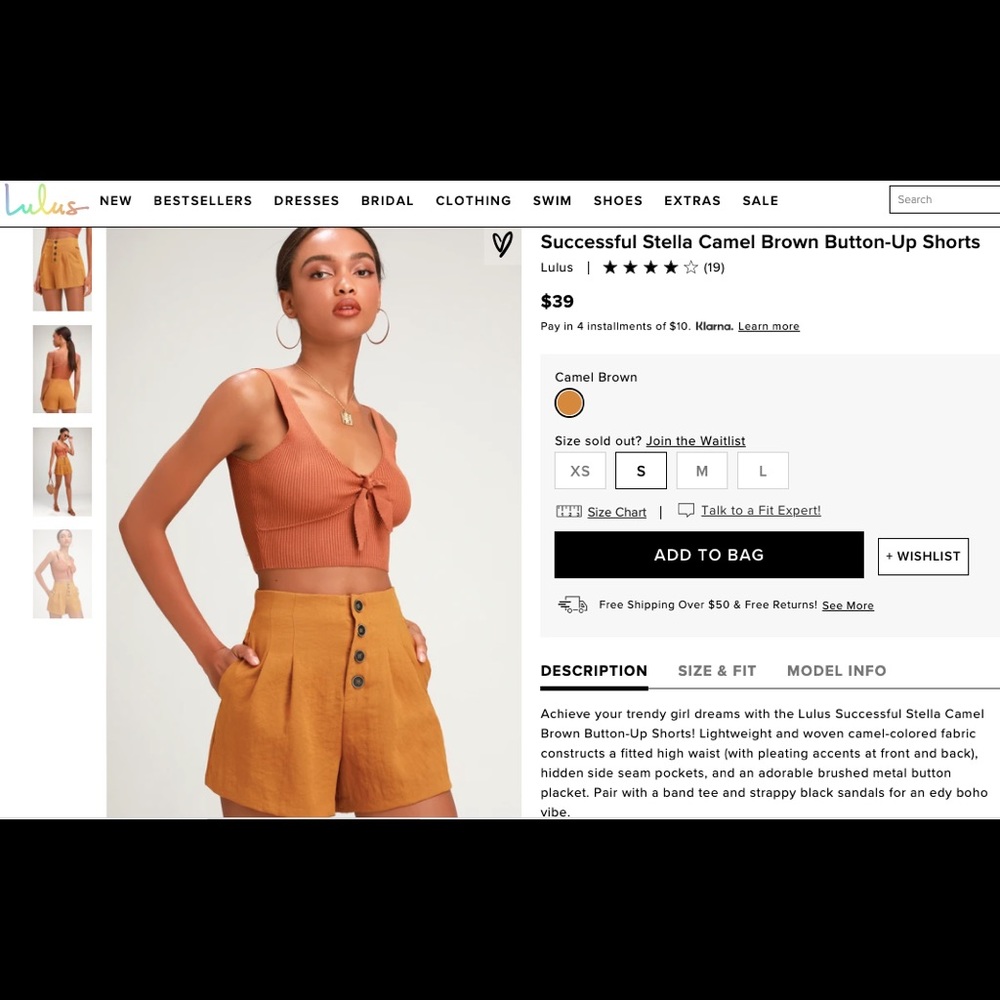 Successful Stella Camel Brown Button-Up Shorts